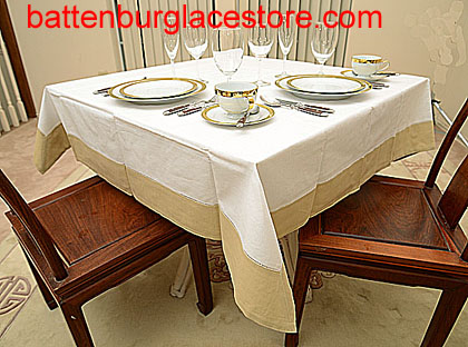 Square Tablecloth. White with color trims. 54 in.Square. - Click Image to Close